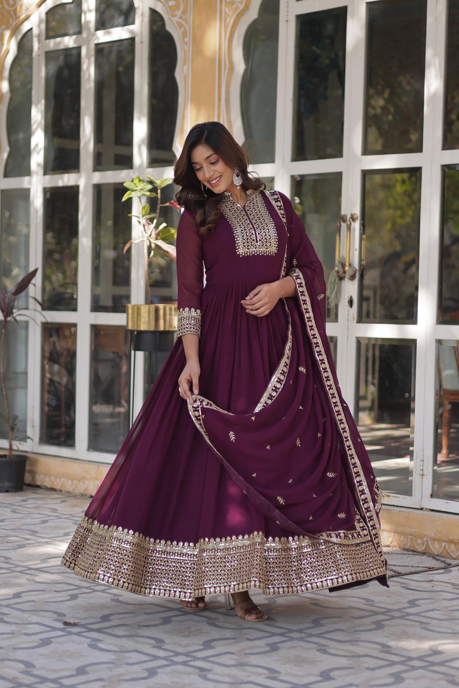 Blooming Georgette With Attractive lace and embroidered work gown with Dupatta